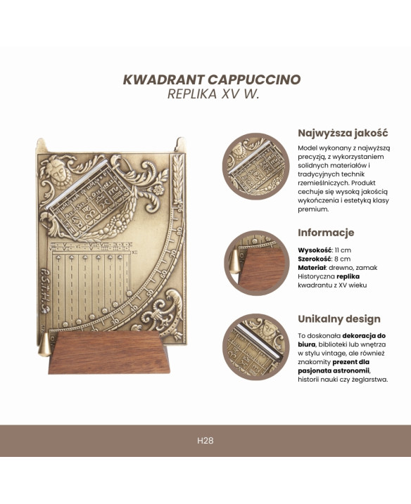 Cappuccino Quadrant – 15th-century replica – A gift for an astronomer or sailor – H28