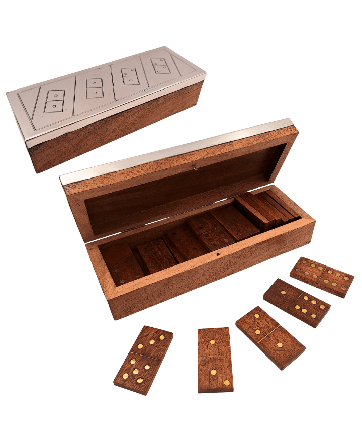 Dominoes in a Wooden Box with an Aluminium Top - DO-017