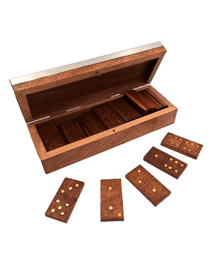Dominoes in a Wooden Box with an Aluminium Top - DO-017