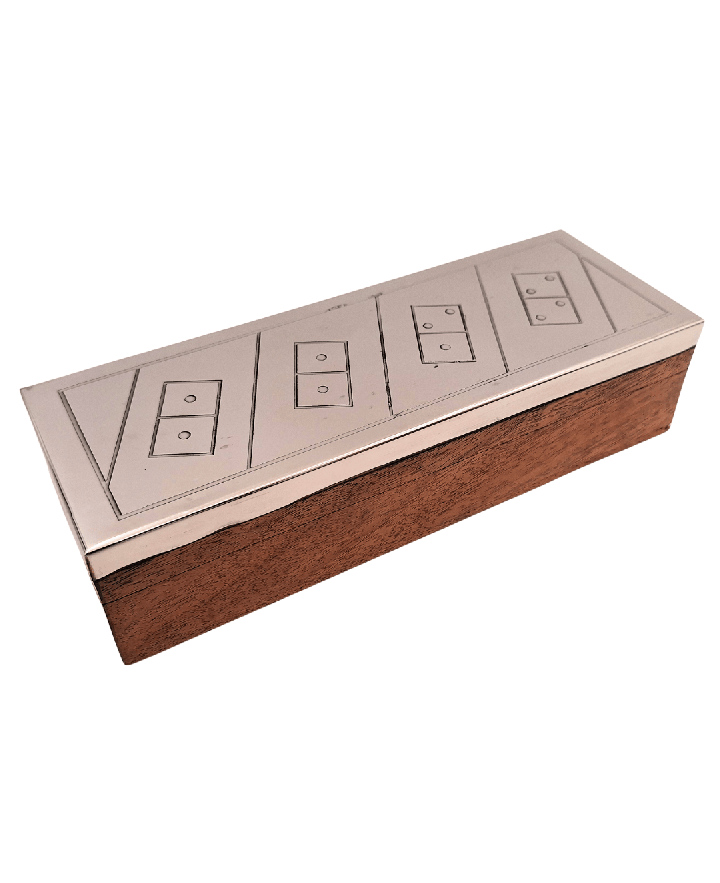 Dominoes in a Wooden Box with an Aluminium Top - DO-017