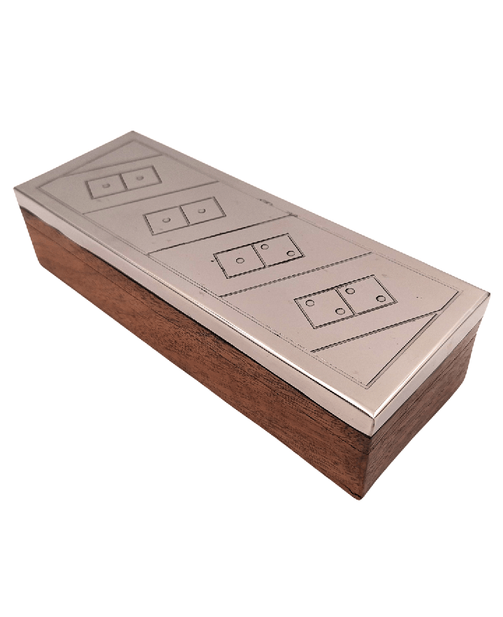 Dominoes in a Wooden Box with an Aluminium Top - DO-017