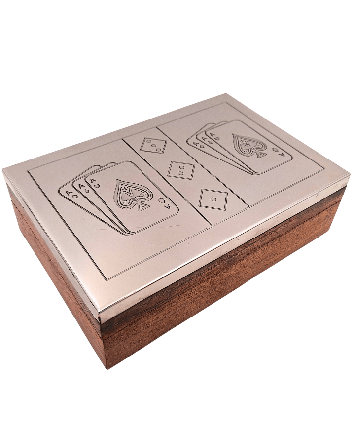 Two Decks of Cards and Dice in a Wooden Box with an Aluminium Lid - DC-004