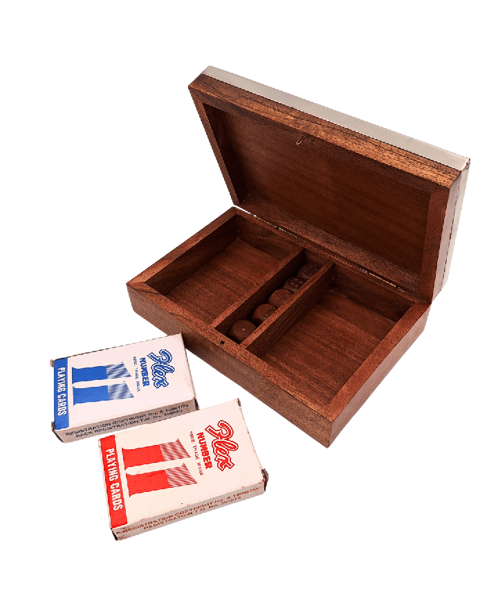 Two Decks of Cards and Dice in a Wooden Box with an Aluminium Lid - DC-004