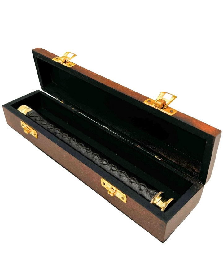 Brass and Leather Compass in a Wooden Box – HT013