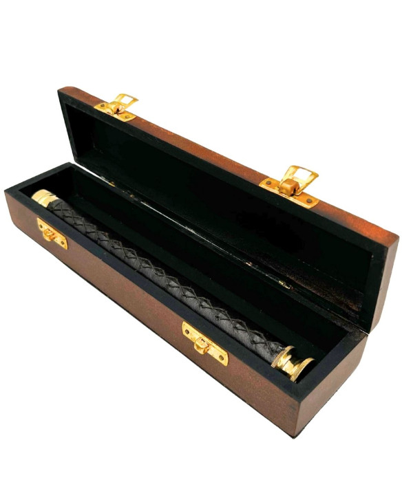 Brass and Leather Compass in a Wooden Box – HT013