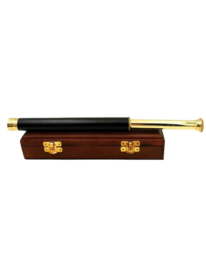 Brass and Leather Compass in a Wooden Box – HT013