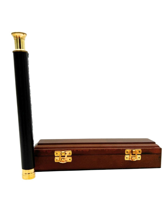 Brass and Leather Compass in a Wooden Box – HT013
