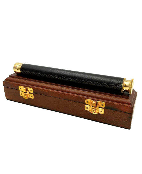 Brass and Leather Compass in a Wooden Box – HT013