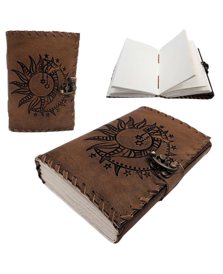 Retro Leather Notebook, 200 pages, Sun and Moon design – AH05