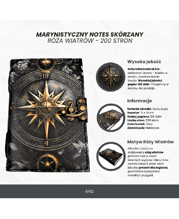 Notes Skórzany Pamiętnik Retro Róża Wiatrów 200 stron - AH12