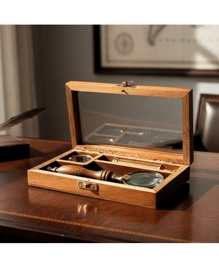 Traveller's Set – Telescope + Compass + Magnifying Glass in a Wooden Box – NC2677AZ