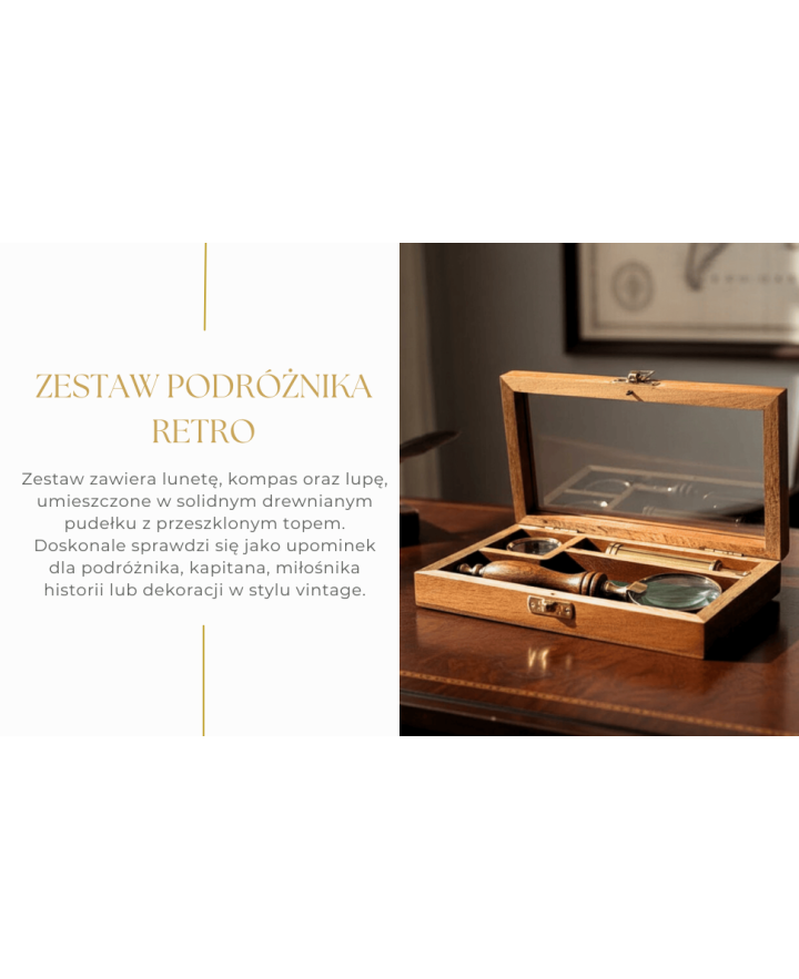 Traveller's Set – Telescope + Compass + Magnifying Glass in a Wooden Box – NC2677AZ