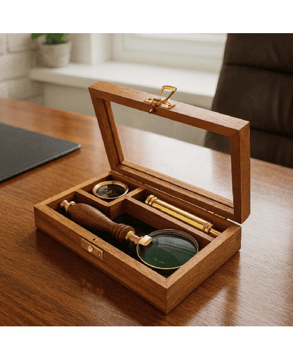 Traveller's Set – Telescope + Compass + Magnifying Glass in a Wooden Box – NC2677AZ