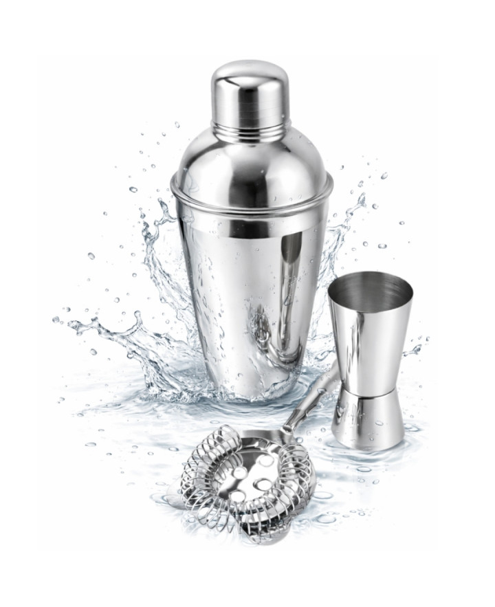 Bartending Set – 3-piece set: Shaker, Jigger, Strainer - BS48171