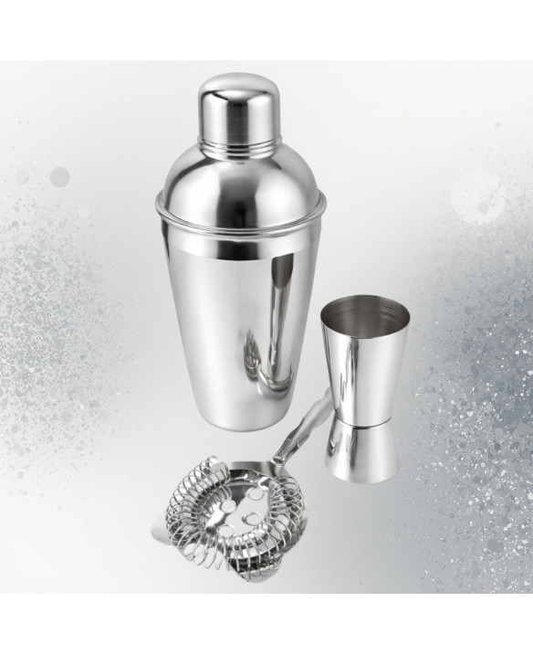 Bartending Set – 3-piece set: Shaker, Jigger, Strainer - BS48171