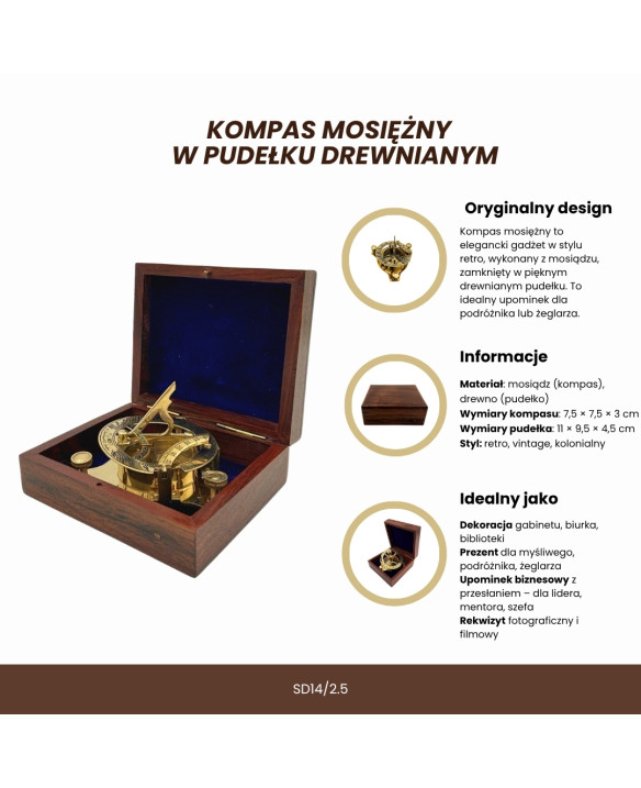 Kompas Mosiężny w Pudełku Drewnianym - Dollond Retro - SD14/2.5