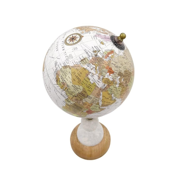 Globus Dekoracyjny Voyager na Marmurowo-Drewnianej Podstawie – GLB-108