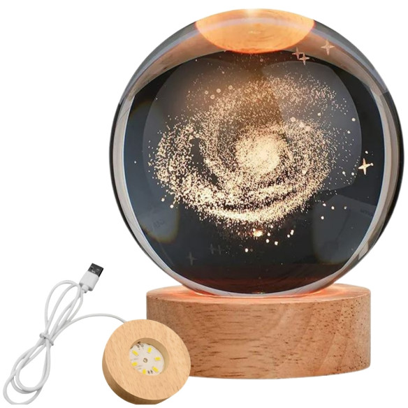 Szklana Kula 3D Droga Mleczna - Lampka Nocna LED USB - Gadżet na Biurko - KDM