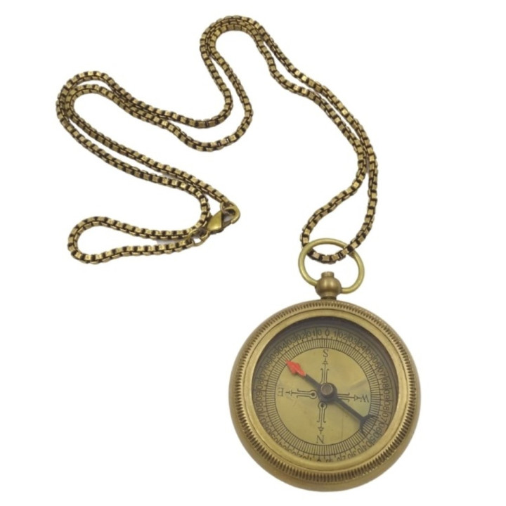 Stylowy Kompas Mosiężny z Łańcuszkiem w Skórzanym Etui - COM-0470A