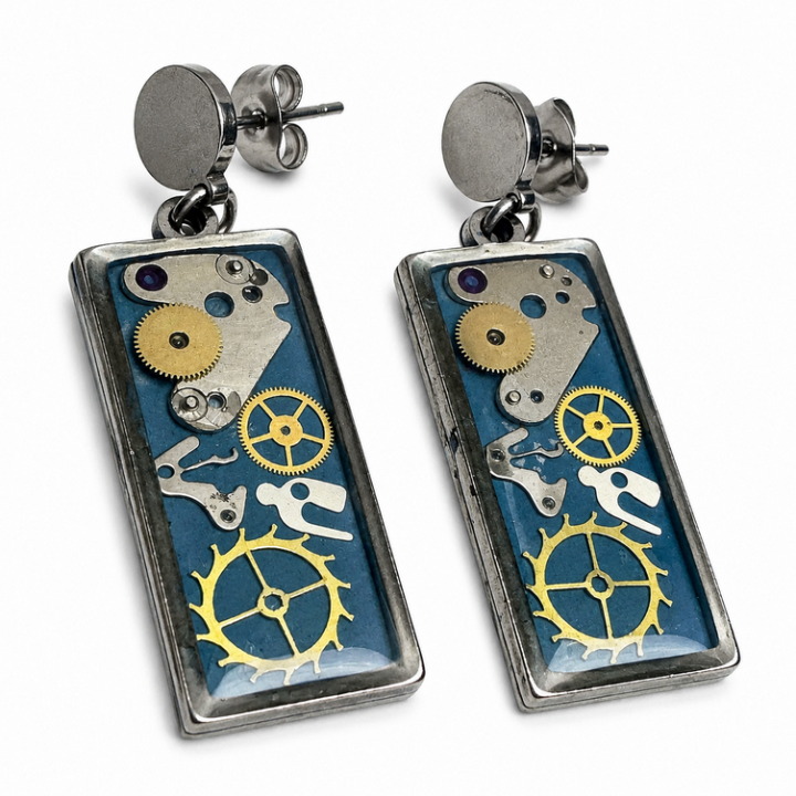 Axis Line of Life Azure – błękitne kolczyki sztyfty handmade | Drobiny Czasu