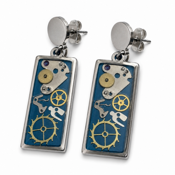 Axis Line of Life Azure – błękitne kolczyki sztyfty handmade | Drobiny Czasu