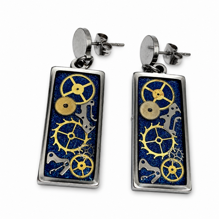 Axis Line of Life Midnight Blue – granatowe kolczyki sztyfty handmade | Drobiny Czasu