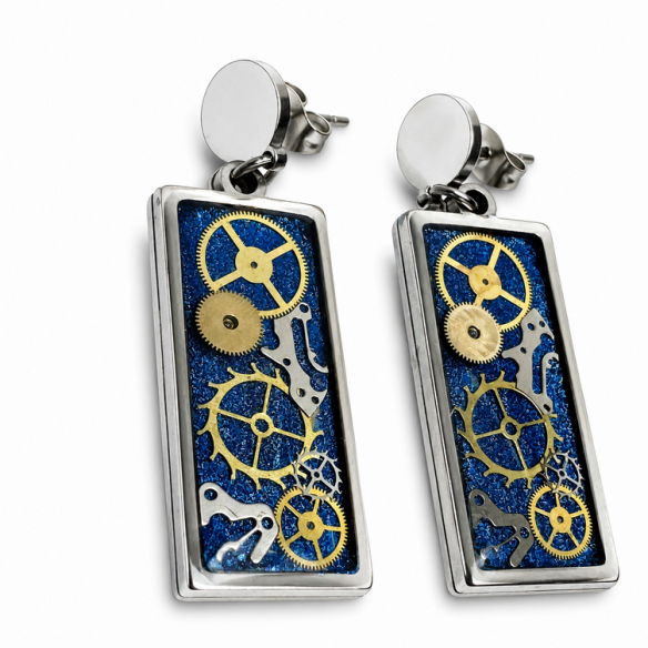Axis Line of Life Midnight Blue – granatowe kolczyki sztyfty handmade | Drobiny Czasu