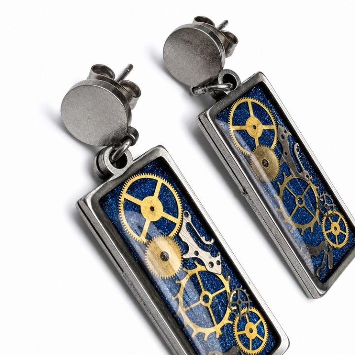 Axis Line of Life Midnight Blue – granatowe kolczyki sztyfty handmade | Drobiny Czasu