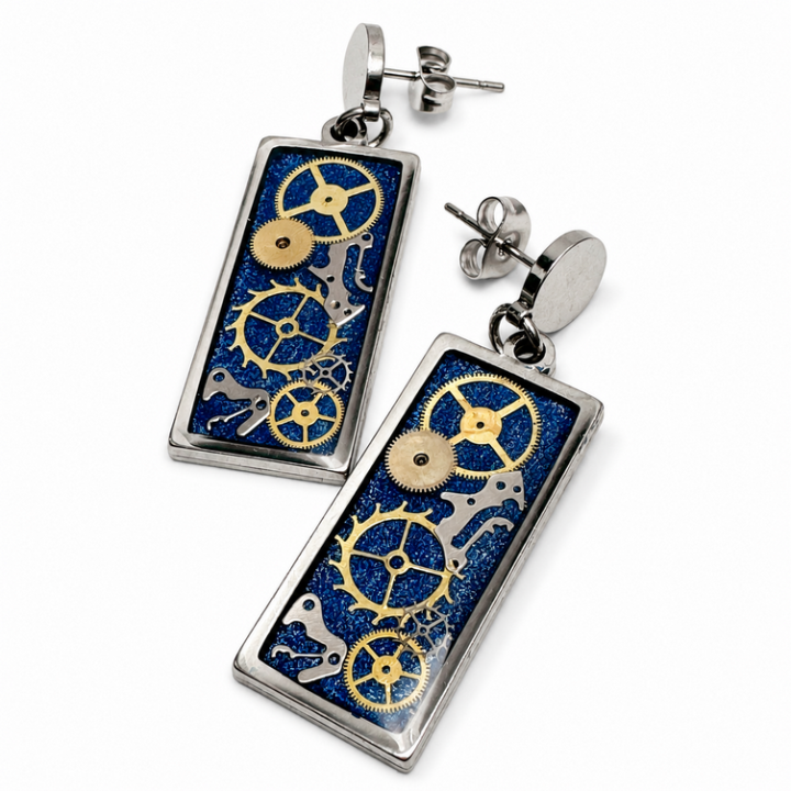 Axis Line of Life Midnight Blue – granatowe kolczyki sztyfty handmade | Drobiny Czasu