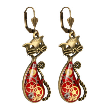 STEAM-CAT RED EARRINGS