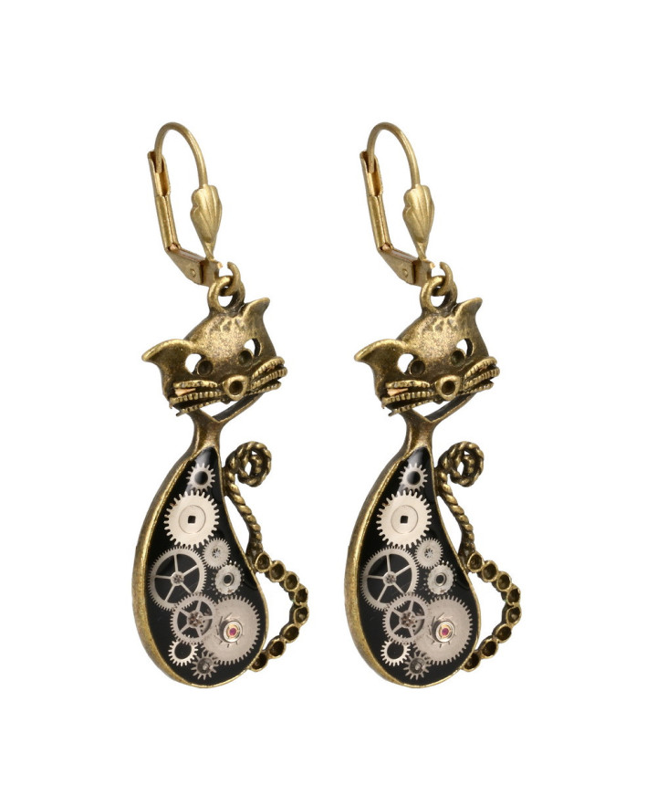 STEAM-CAT BLACK EARRINGS