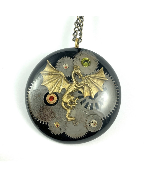 PENDANT - DRAGON STEEL&STONE - BLACK II