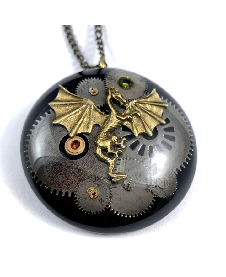 PENDANT - DRAGON STEEL&STONE - BLACK II