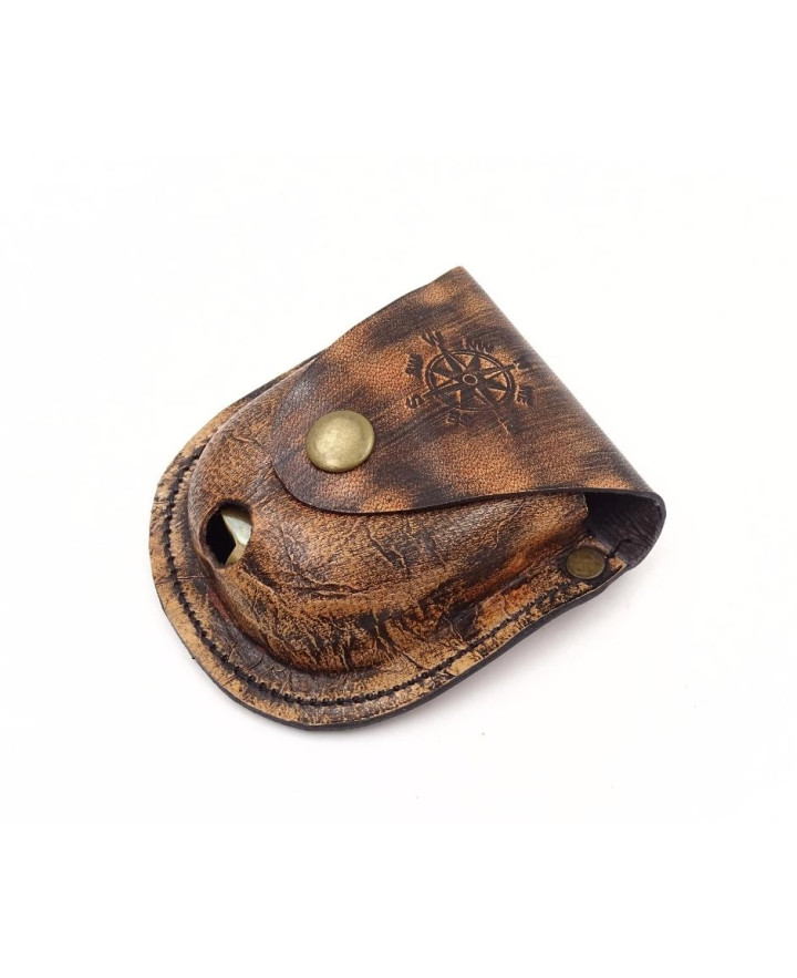 Folding compass with a chain in a leather case C-64