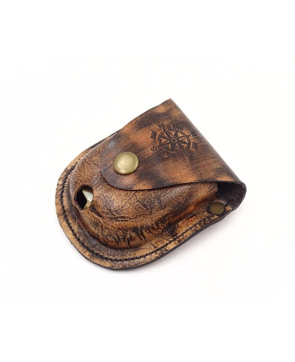 Folding compass with a chain in a leather case C-64