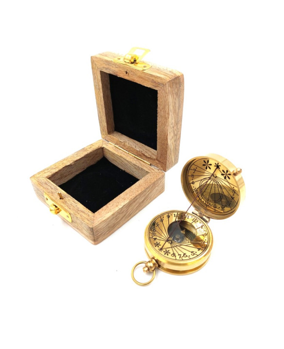 Brass compass with a sundial in a wooden box 1058