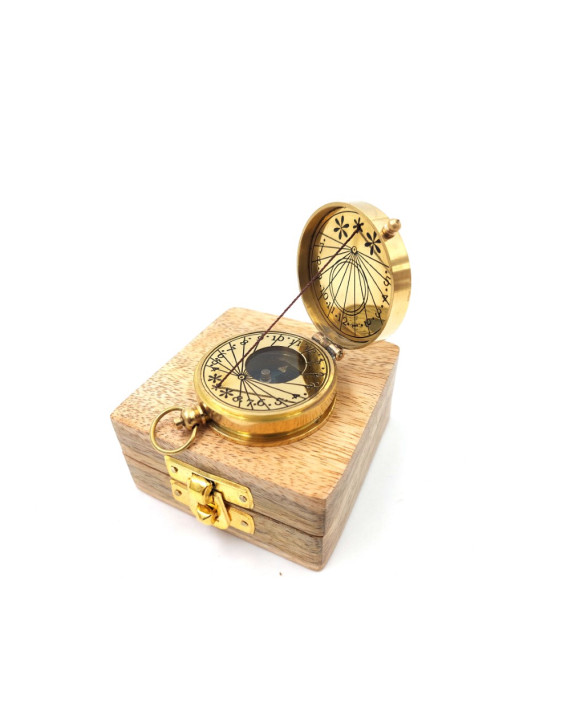 Brass compass with a sundial in a wooden box 1058